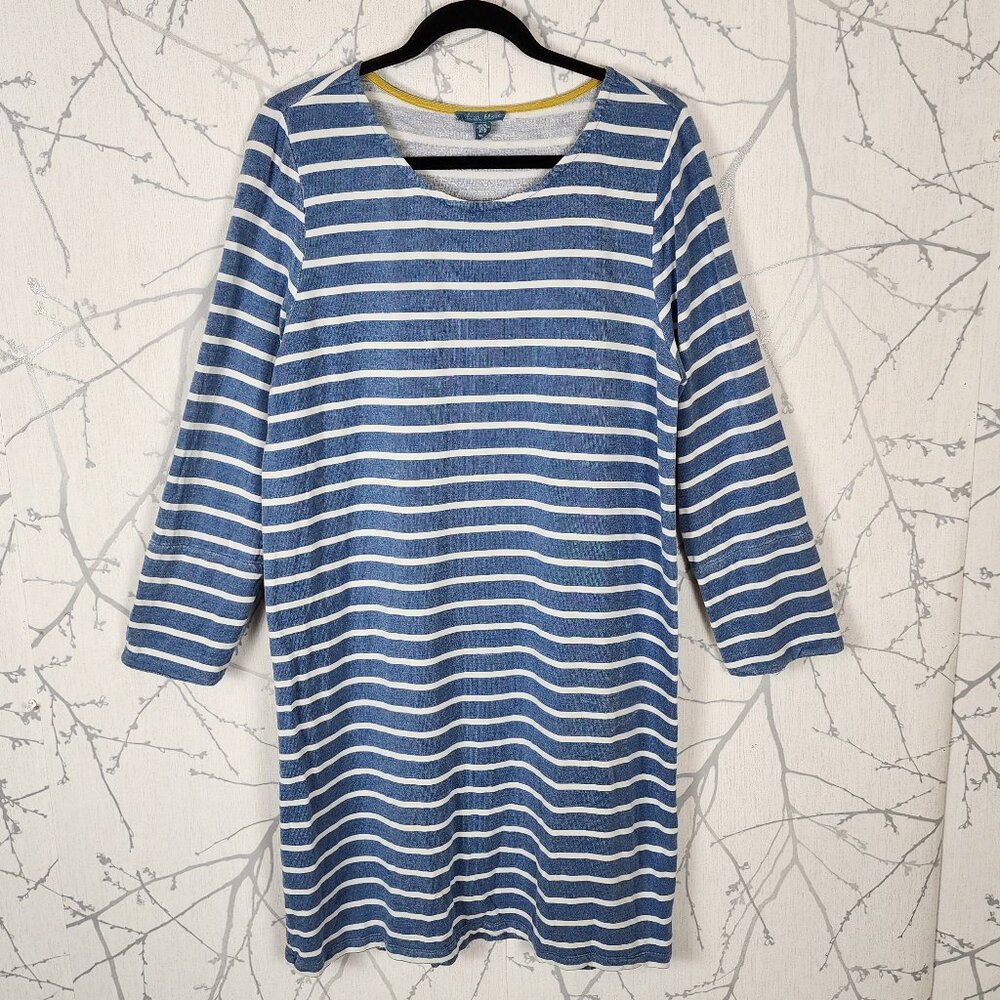 Fleur Bleue Blue Stripe Modal Stretch Round Neck Midi Shift Dress